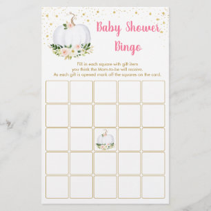 Pumpkin Pink Gold Baby Shower Bingo Game