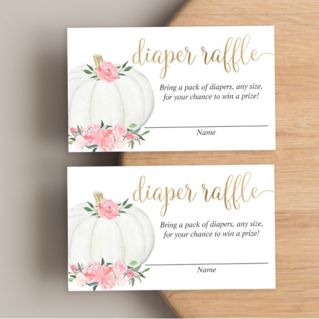 Pumpkin pink gold elegant fall diaper raffle cards (Creator Uploaded)
