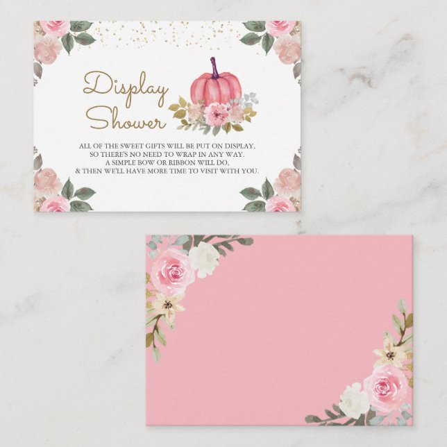 Pumpkin Pink Gold Floral Display Shower Enclosure Card (Front/Back)