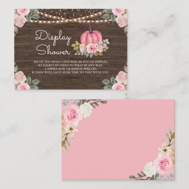 Pumpkin Pink Gold Floral Wood Display Shower Enclosure Card (Front/Back)