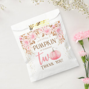 Pumpkin Pink & Gold Girl Floral Fall 2nd Birthday Favour Bags
