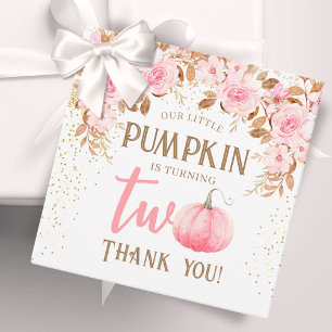 Pumpkin Pink & Gold Girl Floral Fall 2nd Birthday Favour Tags
