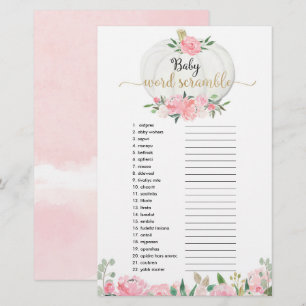 Pumpkin pink greenery Baby word scramble shower
