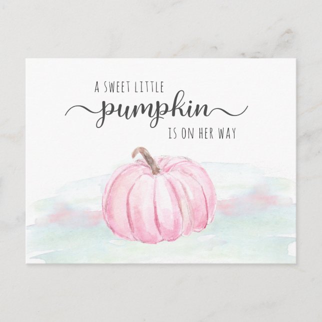 Pumpkin Pink Mint Watercolor Baby Girl Shower Invitation Postcard (Front)