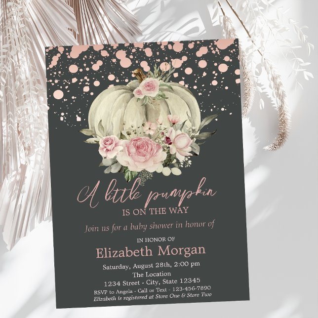 Pumpkin,Pink Roses,Rose Gold Baby Shower  Invitation (Creator Uploaded)