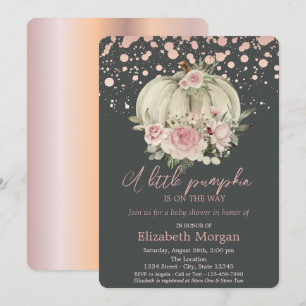 Pumpkin,Pink Roses,Rose Gold Baby Shower Invitation