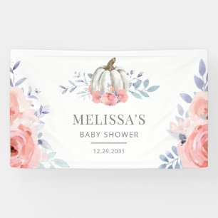 Pumpkin Pink Roses Watercolor Floral Baby Shower Banner