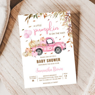 Pumpkin Pink Truck Baby Shower Invitation