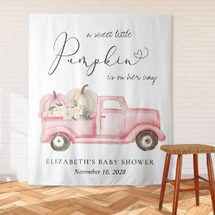 Pumpkin Pink Truck Baby Shower Photo Backdrop Tapestry