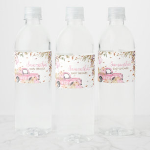 Pumpkin Pink Truck Baby Shower Water Bottle Label
