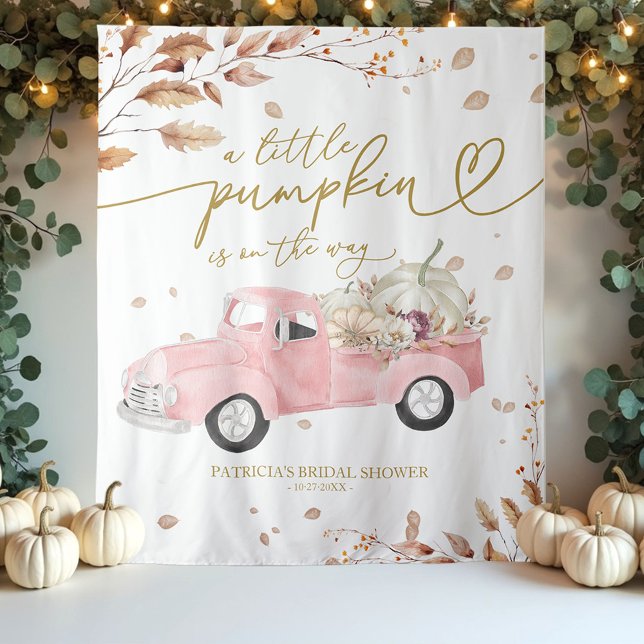 Pumpkin Pink Truck Fall Girl Baby Shower Backdrop Tapestry (Creator Uploaded)