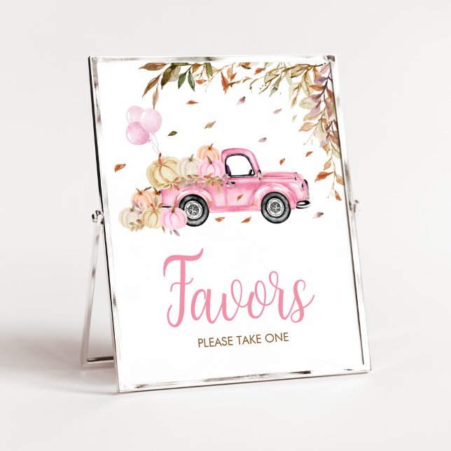 Pumpkin Pink Truck Favours Baby Shower Poster (Little Pumpkin Pink Truck Baby Shower Favors Sign)