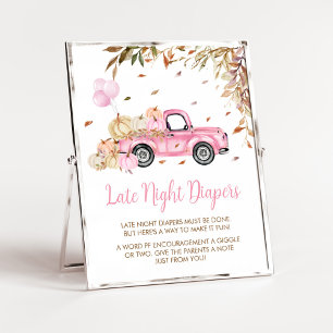 Pumpkin Pink Truck Late Night Diapers Baby Shower Poster