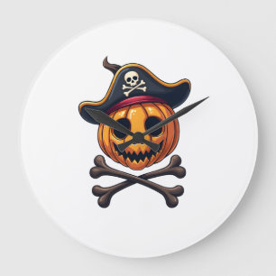 Pumpkin Pirate � Halloween Skull Shirt Large Clock