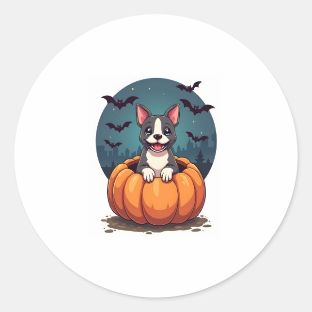 Pumpkin Pitbull Smile Classic Round Sticker (Front)