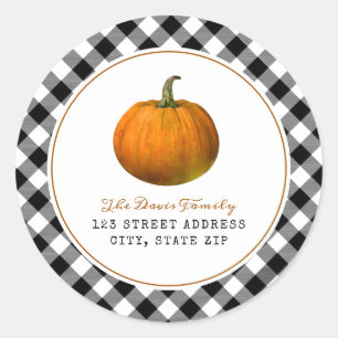 Pumpkin Plaid Fall Address Classic Round Sticker