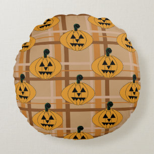 Pumpkin Plaid Round Cushion
