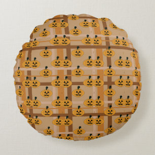 Pumpkin Plaid Round Cushion