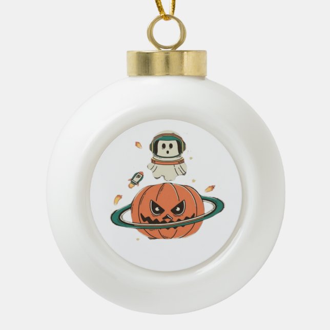 Pumpkin Planet  Ceramic Ball Christmas Ornament (Front)