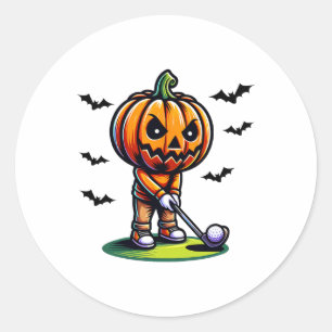 Pumpkin Playing Golf Halloween Sports Funny And Sp Classic Round Sticker