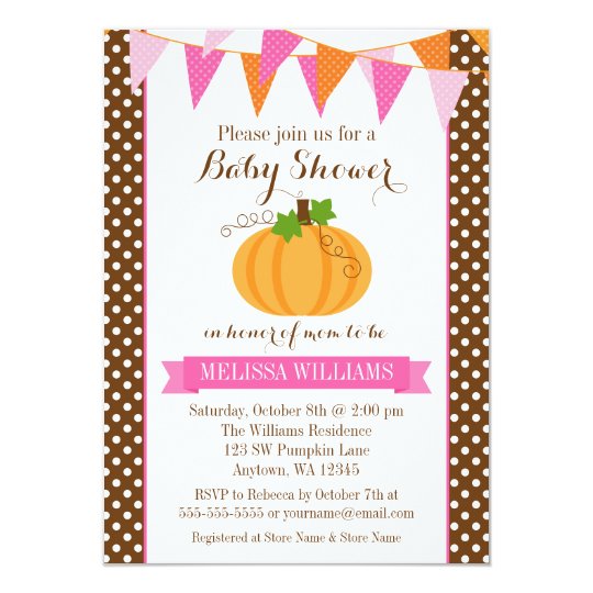 Pumpkin Polka Dot Bunting Girl Fall Baby Shower Card