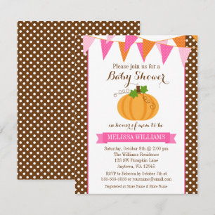 Pumpkin Polka Dot Bunting Girl Fall Baby Shower Invitation