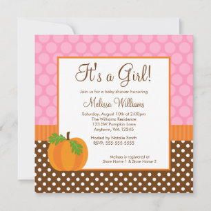 Pumpkin Polka Dot Fall Girl Baby Shower Invitation