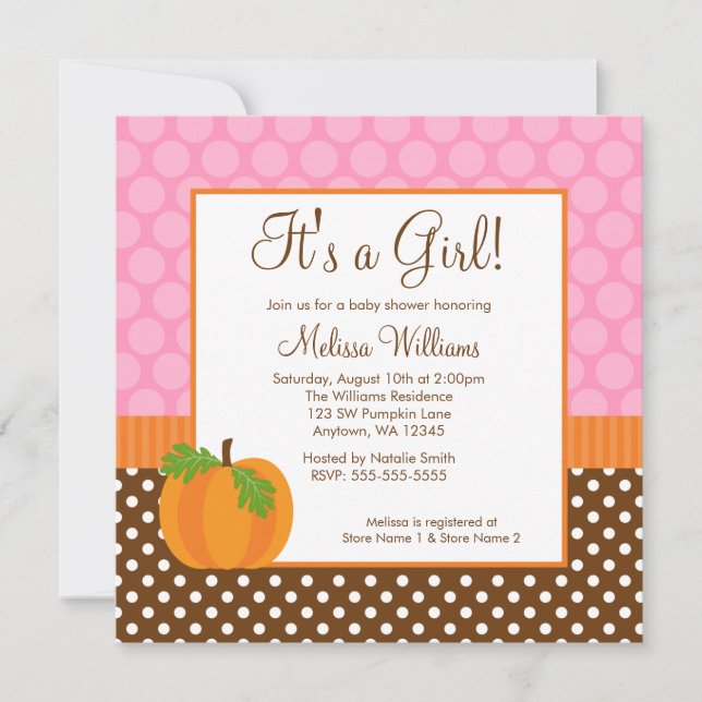 Pumpkin Polka Dot Fall Girl Baby Shower Invitation (Front)
