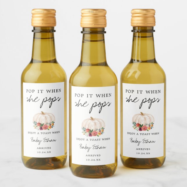 Pumpkin Pop It When She Pops Baby Shower Wine Label (Bottles)