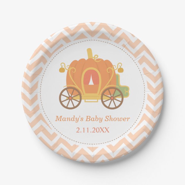 Pumpkin Princess Carriage Baby Shower Supplies Paper Plate (Front)