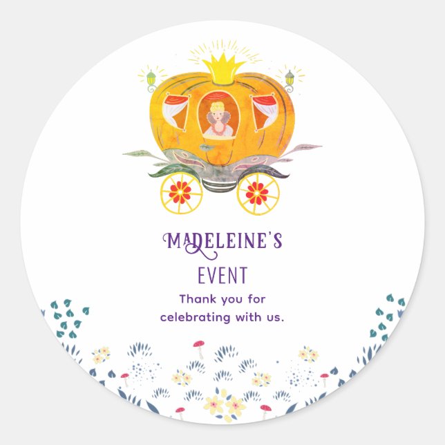 Pumpkin Princess Carriage Wildflowers Birthday Classic Round Sticker (Front)