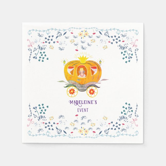 Pumpkin Princess Carriage Wildflowers Birthday Napkin (Front)
