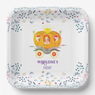 Pumpkin Princess Carriage Wildflowers Birthday Paper Plate