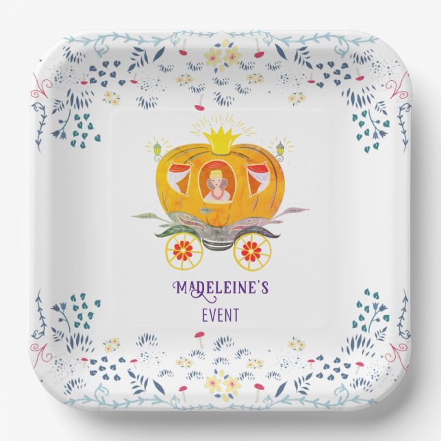 Pumpkin Princess Carriage Wildflowers Birthday Paper Plate (Front)