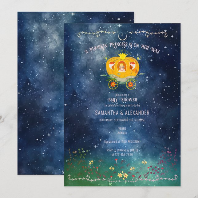 Pumpkin Princess Enchanted Forest Girl Baby Shower Invitation (Front/Back)