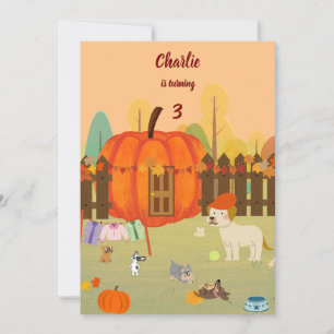 Pumpkin Pups Autumn Celebration birthday Invitation