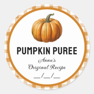Pumpkin puree with chequered pattern label