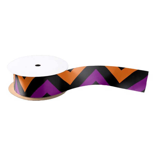 Pumpkin, Purple and Black Chevron Stripes Ribbon Satin Ribbon (Spool)