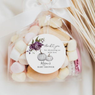 Pumpkin Purple Floral Baby Shower Favour Classic Round Sticker