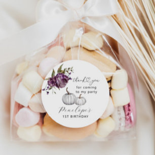 Pumpkin Purple Floral Birthday Party Favour Classic Round Sticker