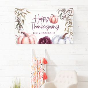 pumpkin purple floral fall thanksgiving party banner