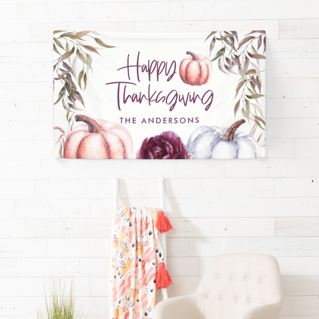 pumpkin purple floral fall thanksgiving party banner (Insitu)