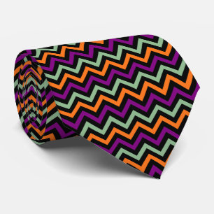 Pumpkin, Purple, Green and Black Chevron Stripes Tie