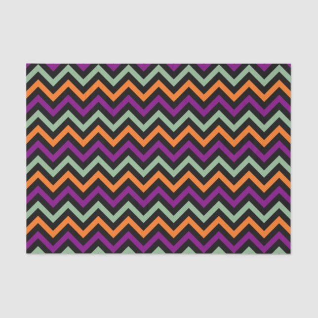 Pumpkin, Purple, Green and Black Chevron Stripes Tissue Paper (Front)