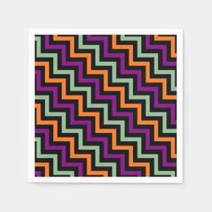 Pumpkin, Purple, Green and Black D. Chevron Paper Napkin
