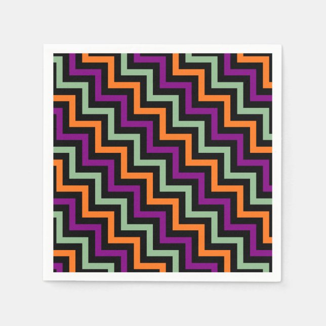 Pumpkin, Purple, Green and Black D. Chevron Paper Napkin (Front)
