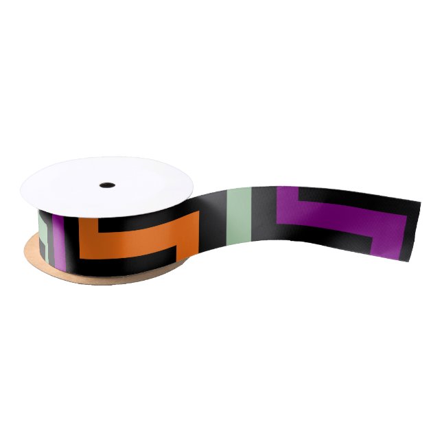 Pumpkin Purple, Green and Black D. Chevron Ribbon Satin Ribbon (Spool)
