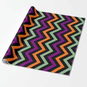 Pumpkin, Purple, Green and Black Horiz. Chevron Wrapping Paper