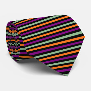 Pumpkin, Purple, Green and Black Horiz. Stripes Tie