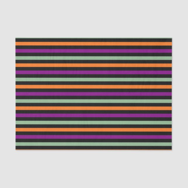 Pumpkin, Purple, Green and Black Horiz. Stripes Tissue Paper (Front)